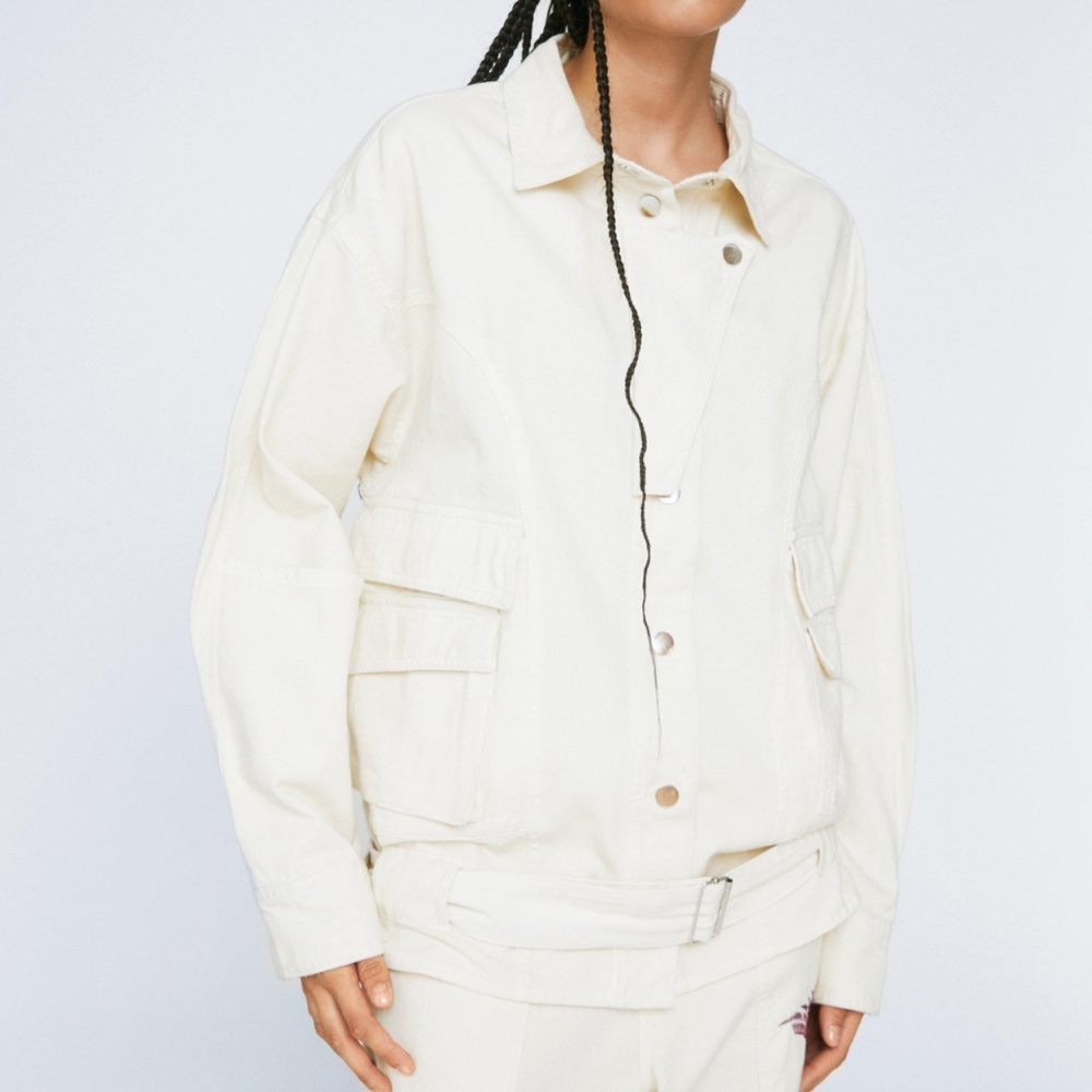 Nasty Gal Embroidered Beaded Oversized Shacket in White Combo sz 4 NWT - Picture 1 of 10